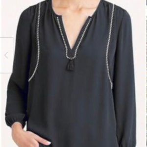 J. CREW Tassel Blouse Black, Drapey Silky Satin Shirt